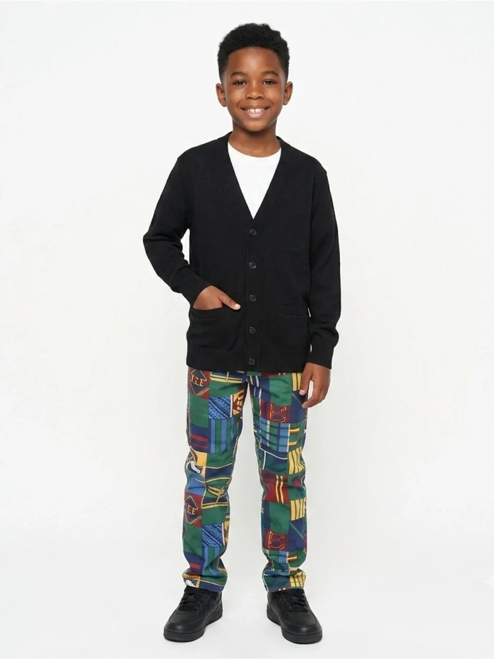 T.Q. Knits Black V-Neck Boys Cardigan - Size YXL